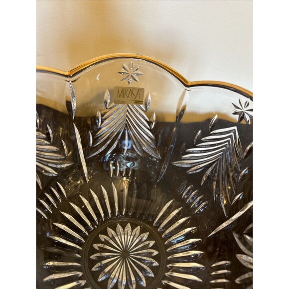 Mikasa Crystal Christmas Tree Bowl With Gold Trim Lead Crystal - Picture 4 of 10